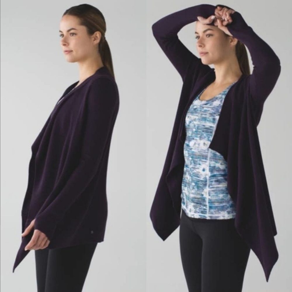 Lululemon Resolution Wrap Open Cardigan Waterfall Heathered Deep Zinfandel 12